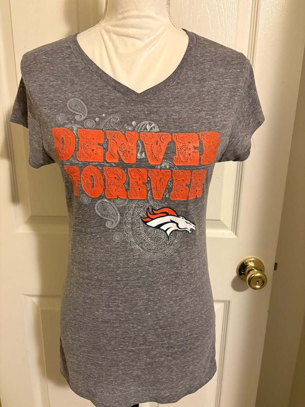 The Denver Broncos Heather Gray "Denver Forever" V-Neck T-Shirt